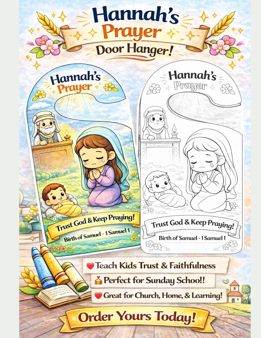 Hannah's Prayer Door Hanger Craft | 1 Samuel 1 Bible Coloring Activity ...