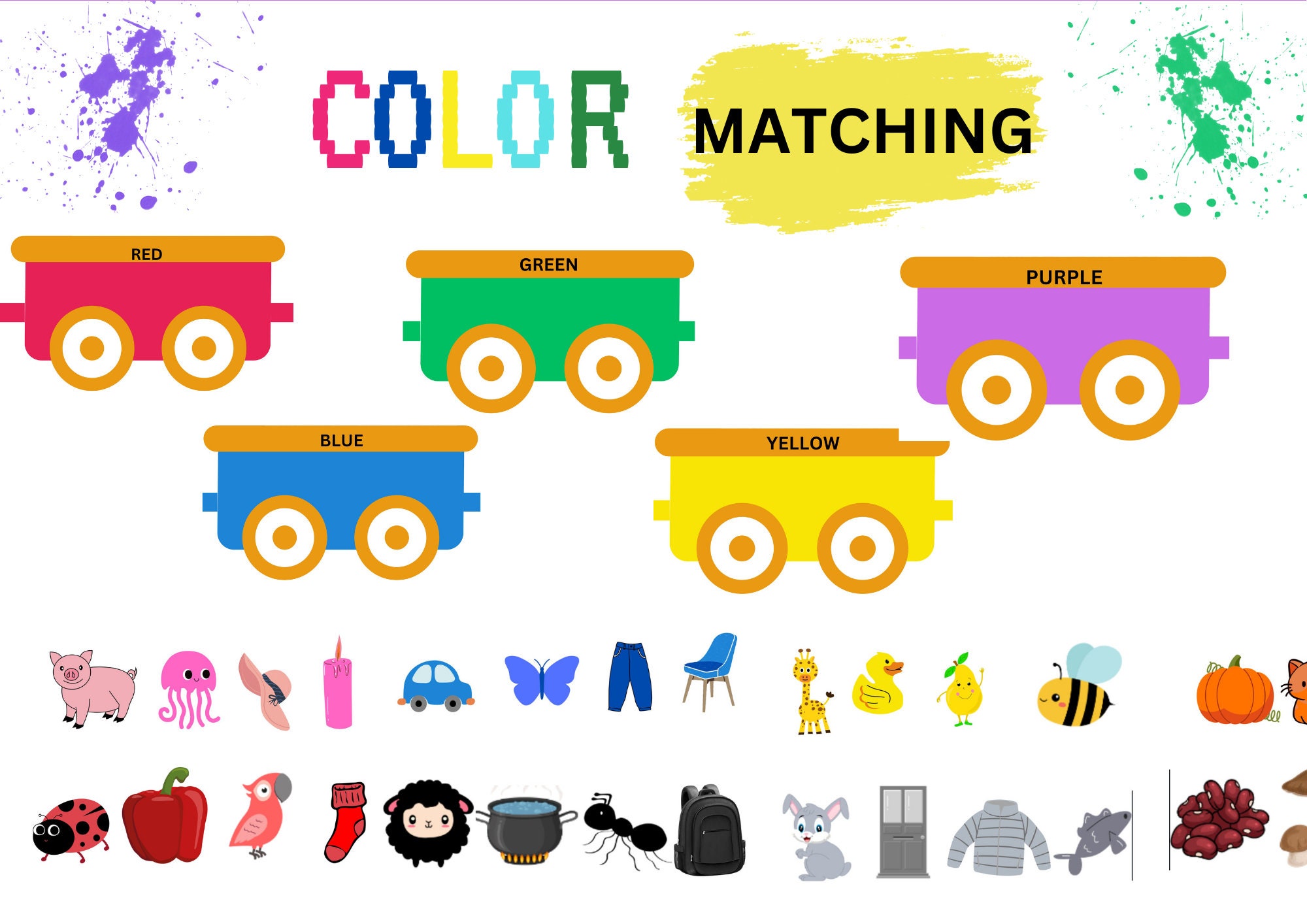 Color Sorting Train, Preschool Worksheet, Preschool Printable, Learning Colors, Educational
