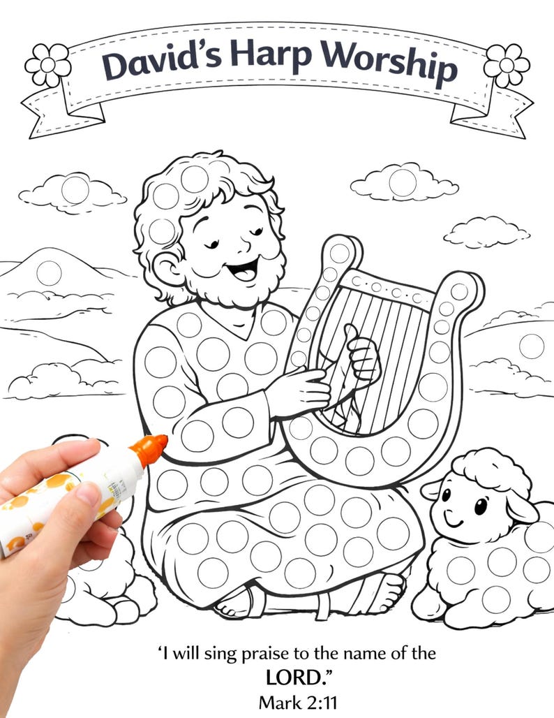David’s Harp Worship Dot Printable, Bible Activity for Kids, Sunday ...