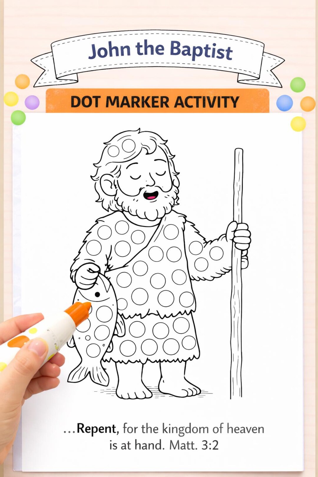 John the Baptist Dot Printable, Bible Activity for Kids, Jesus Water ...
