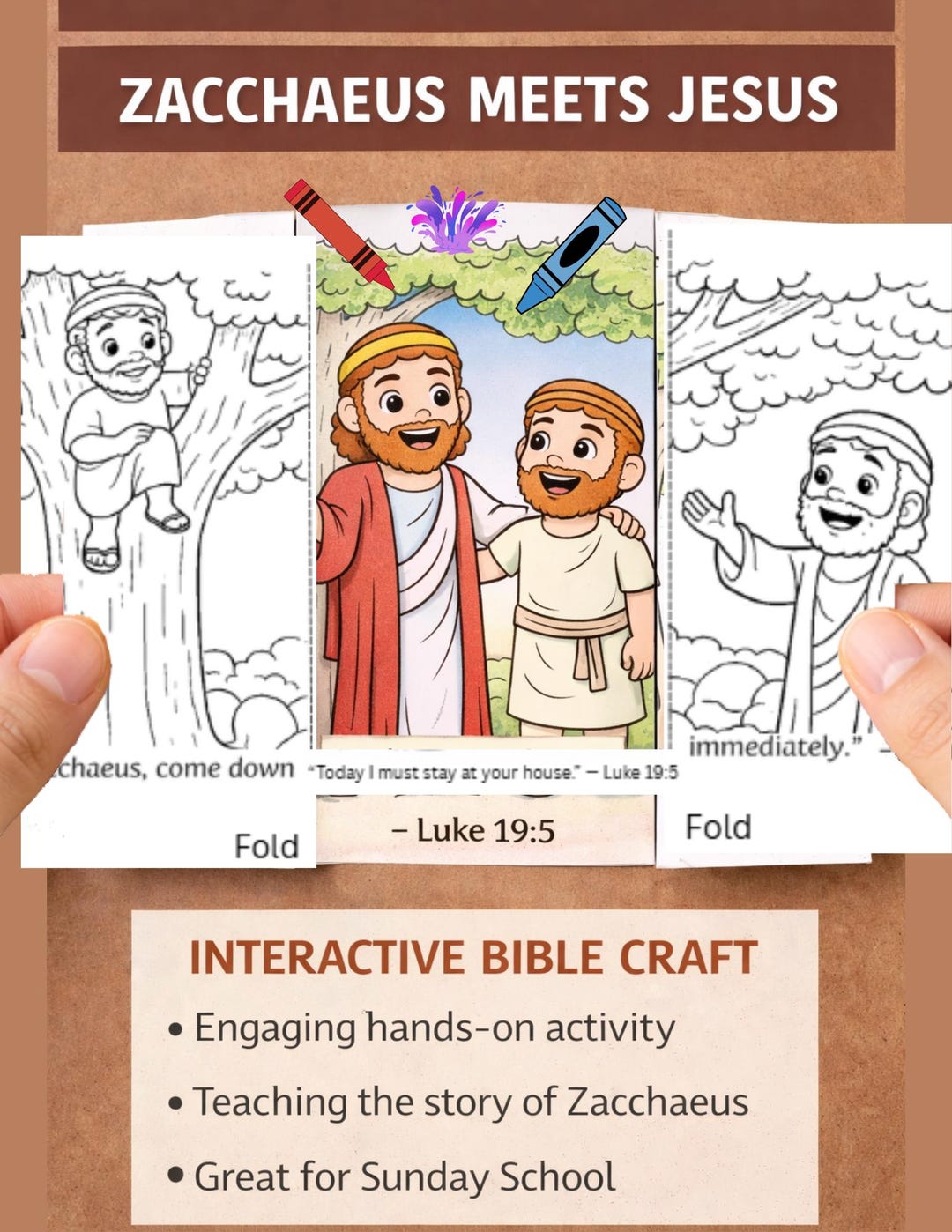 Zacchaeus Meets Jesus Craft | Zacchaeus Bible Coloring Page (john 9:25 ...
