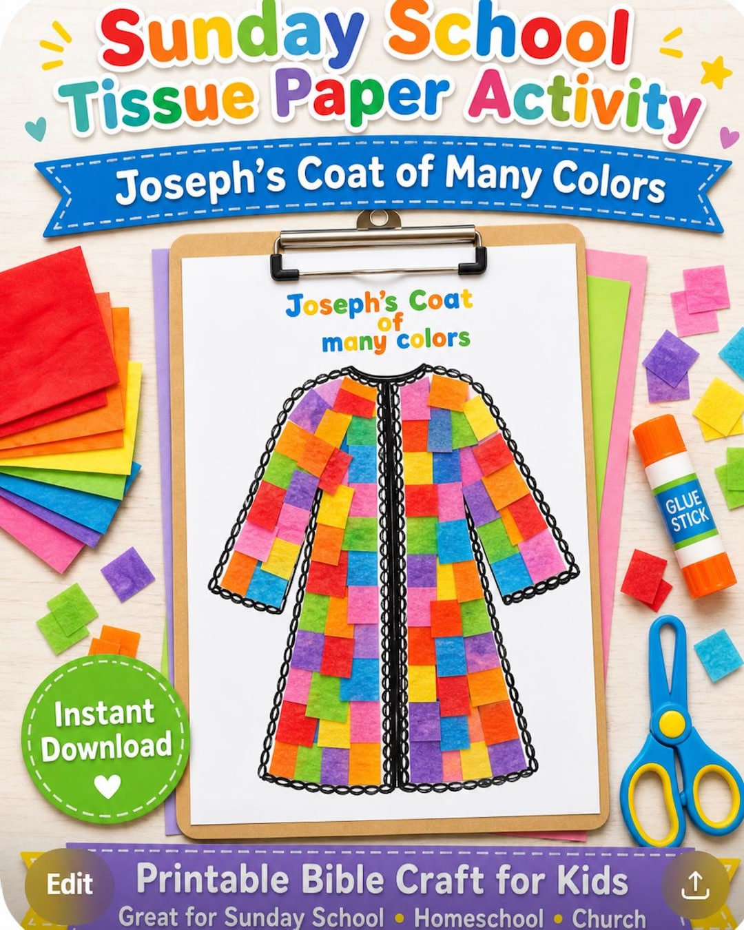 Joseph Coat of Many Colors Tissue Paper Craft Printable | Joseph Coat ...