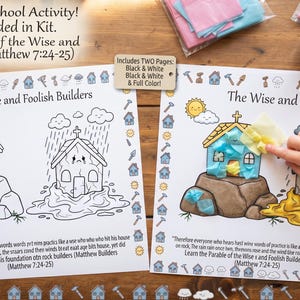 Bastelvorlage „Die weisen und die törichten Baumeister“ zum Ausdrucken für Sonntagsschule und Homeschooling; Bibelbastelvorlage zu den weisen und törichten Baumeistern