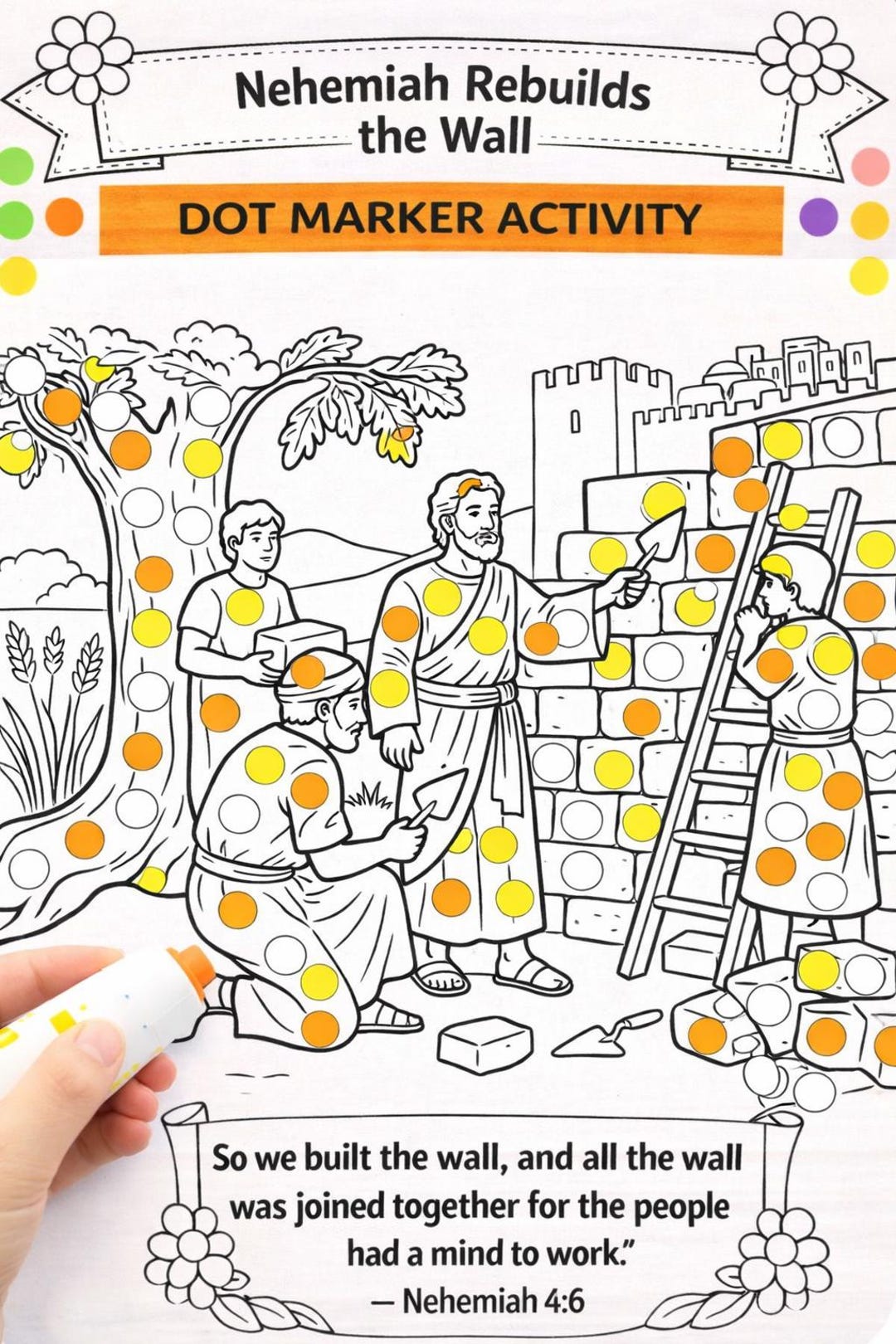 Nehemiah Rebuilds the Wall Dot Printable | Bible Activity for Kids ...