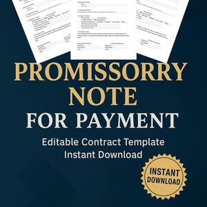Promissory Note, Editable Promissory Note for Payment, Simple Personal Loan Agreement Template, Personal Loan Contract, Agreement Contract