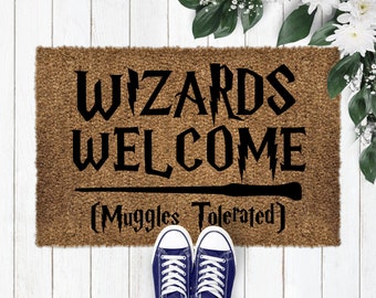 Wizards Welcome Muggles Tolerated Welcome Mat, Funny door mat, Doormat outdoor, HP Doormat, Funny Door Mat, Welcome Mat, Coir-06