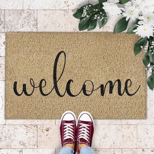 Welcome doormat Door Mat, Housewarming Gift, Home Decor, Front Door, Home Doormat, Last Name Door Mat, Custom Door Mat Beige