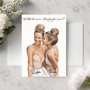 Personalisierte Postkarte für Brautjungfer/ Geschenk für Trauzeugin, Brautjungfer, Schwester, beste Freundin, Hochzeit, Mama