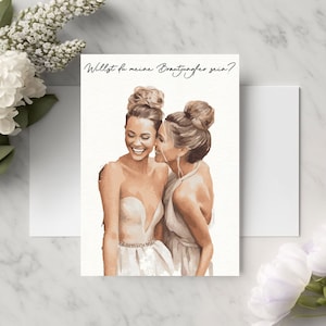 Postkarte für Brautjungfer  / Geschenk für Trauzeugin, Brautjungfer, Schwester, beste Freundin, Hochzeit