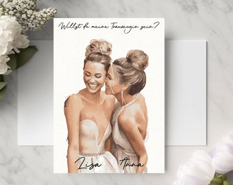 Personalisierte Postkarte für Trauzeugin/ Geschenk für Trauzeugin, Brautjungfer, Schwester, beste Freundin, Hochzeit