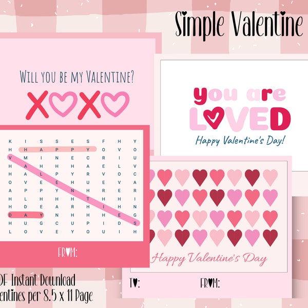 Sweet & Simple Valentine's Day Printables: Spread Love with Easy-to-Use Cards! Instant Digital Download Classroom Valentines Day Cards