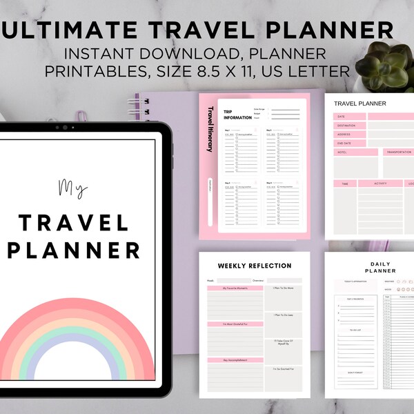 Ultimate Travel Planner, Instant Download Travel Planner, Vacation Planner, Travel Itinerary Planner, Travel Journal, Printable Planner