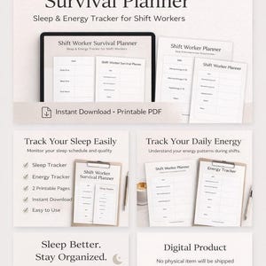 Agenda per lavoratori a turni | Monitoraggio del sonno stampabile | Agenda per turni notturni | Monitoraggio dell'energia in PDF | Agenda per la produttività | Download digitale