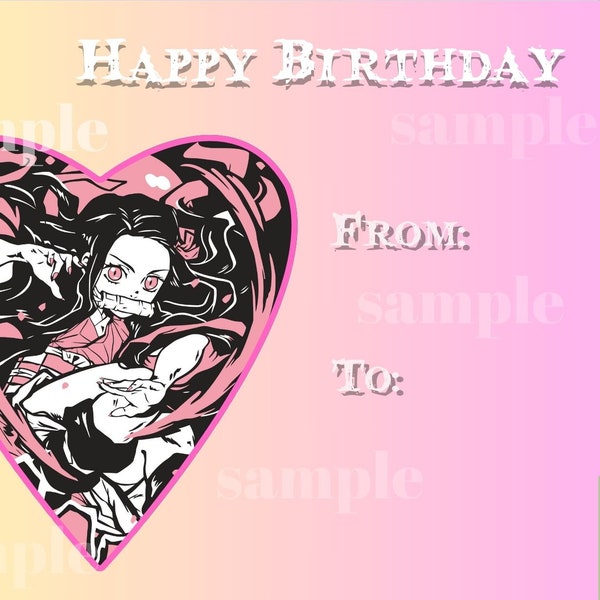 Anime Birthday Cards, Anime Printables, Instant Download, Shinobu Birthday Card, Nezuko Birthday Card, Otaku Gift, Demon Slay Anime Cards