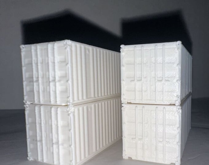 N Scale Shipping Containers (4-Pack) High Detail 3D Model 1:160 White Unpainted 40’ / 20’ Storage Crates