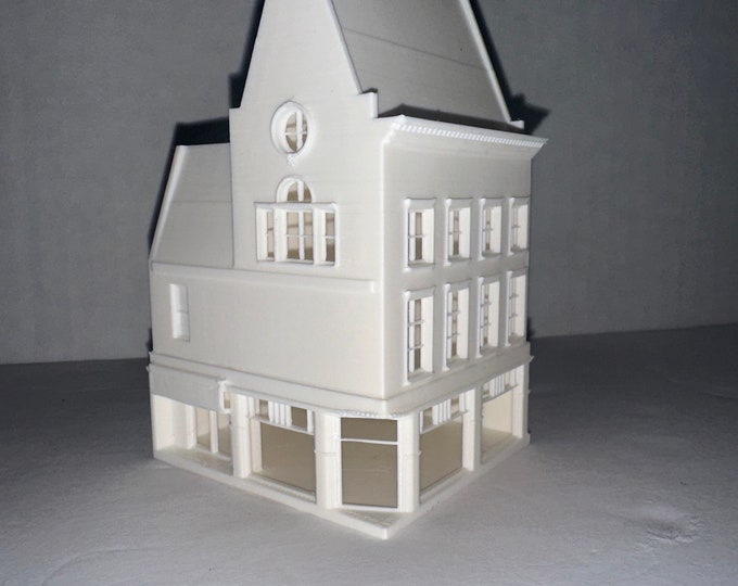 N Scale Dutch Corner Store Detailed 3D Model Main Street Building White 1:160 1/160 Scale Train Set Background / Diorama House Shop