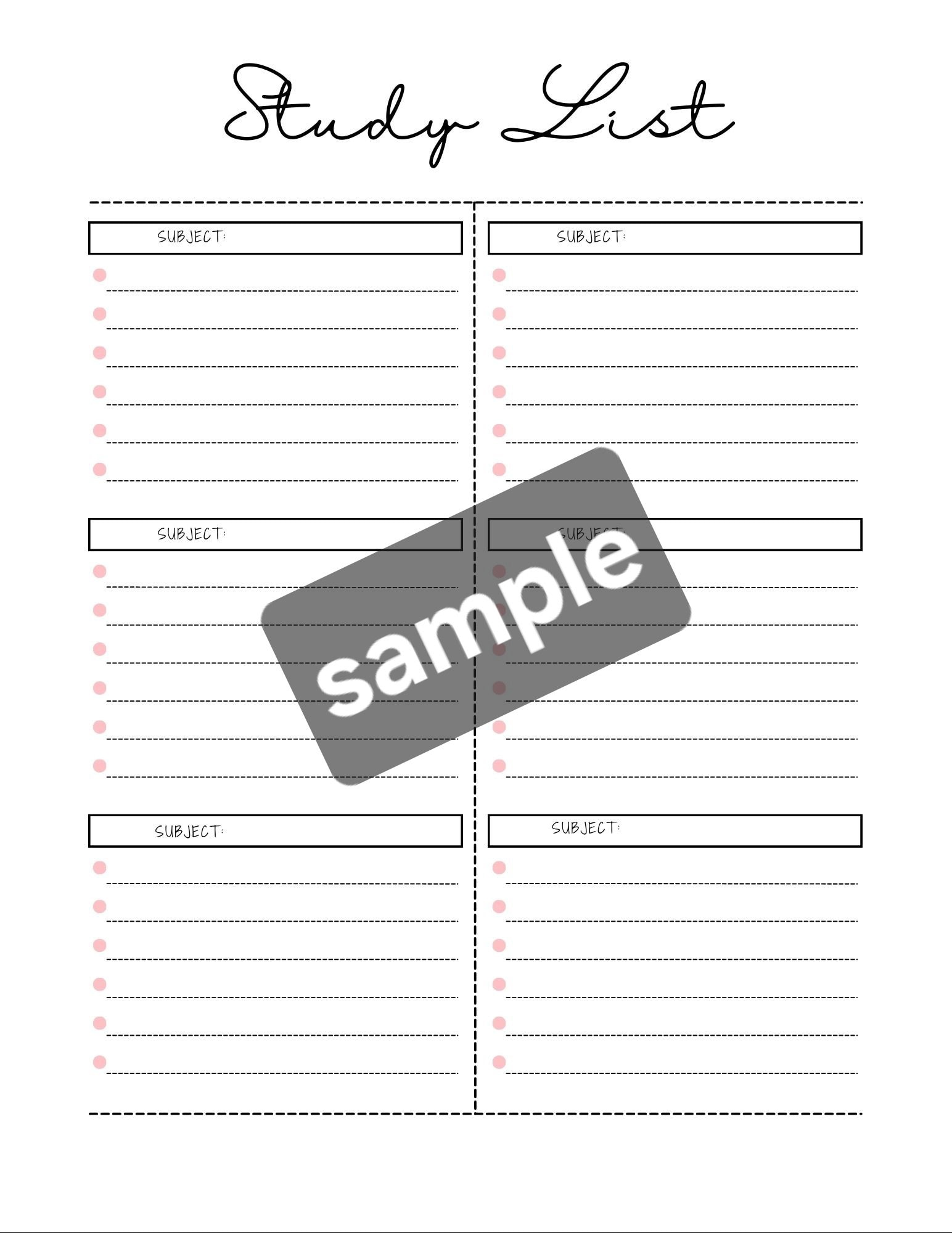 Course Study List Study List Digital Printable Download to Improve Organization in ...