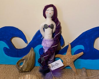 Mermaid Doll Handmade/purple mermaid doll/little mermaid doll/unique beach gift/ handmade mermaid/beach decor purple/purple mermaid/ mermaid