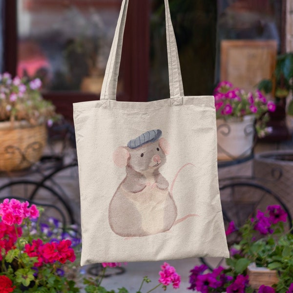 Rustic Rat Illustration on Canvas Tote Bag - Eco-Friendly Market Shopper