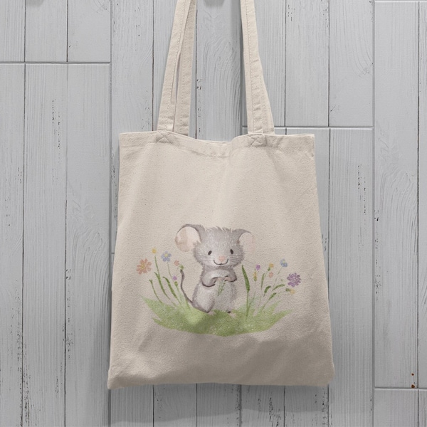 Mouse Art Cotton Canvas Tote Bag - Eco-Friendly Shopper for Animal Lovers