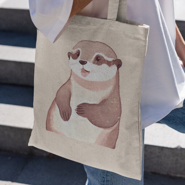 Adorable bolso de mano de nutria - bolso de compras de lona de algodón impreso