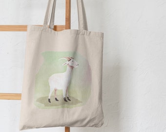 Farmhouse Style Cotton Canvas Tote Bag with Goat Print | Eco-Friendly Shopping