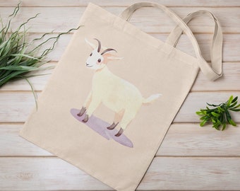Adorable Goat Print Cotton Canvas Tote Bag | Eco-Friendly Reusable Shopper