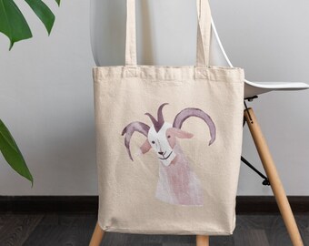 Cotton Canvas Tote Bag with Goat Print | Rustic Farm Animal Eco-Friendly Shopper