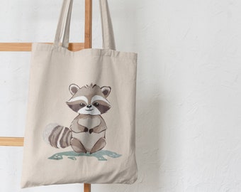 Tote con estampado de mapache: bolso de lona Forest Friends para un estilo Eco Chic