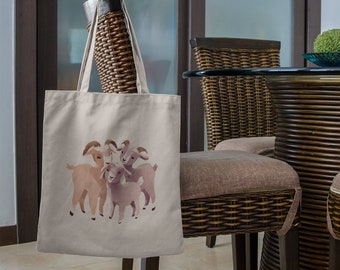Eco-Friendly Cotton Canvas Tote Bag with Cute Goat Print | Sustainable Shopping