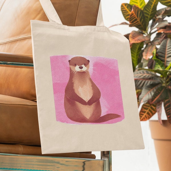 Cute Otter Design Tote Bag - Eco-Friendly Cotton Canvas