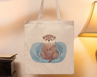 Otter Print Cotton Canvas Tote Bag - Eco-Friendly Shopper