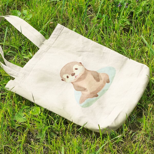 Otter Print Canvas Tote Bag - Eco-Friendly Market Shopper