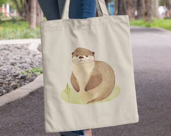 Otter Print Cotton Canvas Tote - Eco-Friendly Beach Bag