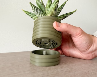 Planter Pot with Hidden Drip Tray | Modern Round Succulent Planter | Cactus Interior Planter Pot Home Decor