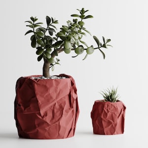 CRUMBLED Red Minimalist Indoor Plant Pot for Succulents, Cacti and Flowers | 3D printed sustainable Home and Office Decor Planter