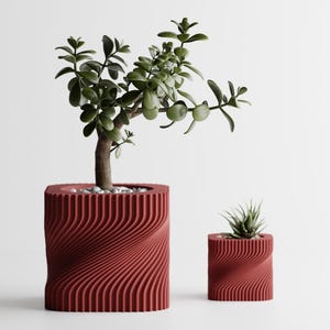 Rivora Plant Pot, Modern Ribbed Succulent Planter, Red Minimalist Planter