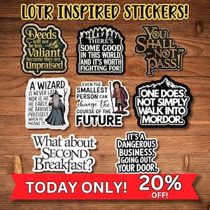 Lord of the Rings Inspired Stickers, Water Resistant Vinyl, Set of 8