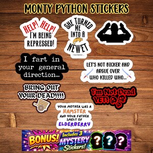 Monty Python and the Holy Grail Inspired Stickers, Water Resistant Vinyl,  Set of 8
