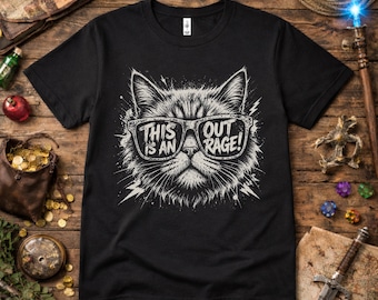 Dungeon Crawler Carl Shirt, Cat With Sunglasses Shirt, Funny Gamer Cat Tee, LitRPG Fan Gift, This Is An Outrage Shirt