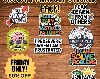 Growth Mindset Stickers for Kids and Teachers, Positive Mindset Stickers, Mental Health Affirmations, Inspirational Quotes
