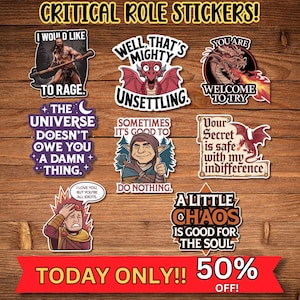 Critical Role Stickers Dungeons and Dragons Gift DnD Fan Art RPG Laptop Decal Water Bottle Gamer Gift