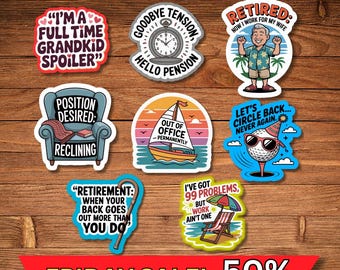 Retirement Stickers Set of 9 – Fun Planner Decor, Scrapbooking or Card Making, Gift for Retirees, Motivational & Celebration Stickers