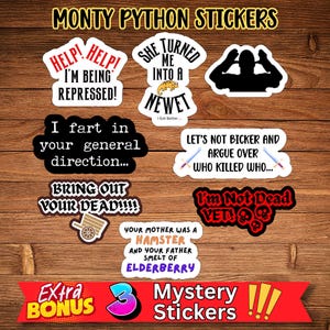Monty Python and the Holy Grail Inspired Stickers, Water Resistant Vinyl,  Set of 8