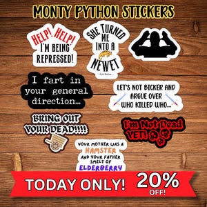 Monty Python and the Holy Grail Inspired Stickers, Water Resistant Vinyl,  Set of 8