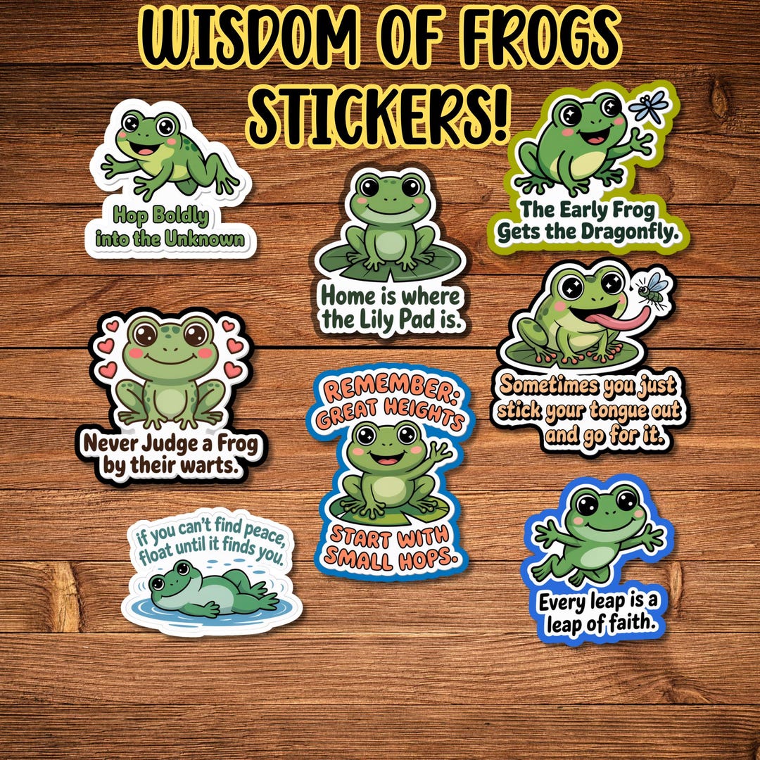 Frog Wisdom Sticker Set, Cute Motivational Frogs, Waterproof Vinyl ...