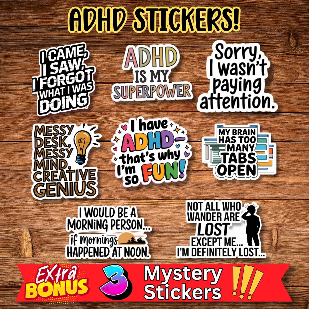 Fun Adhd Sticker ADHD Stickers Funny Neurodivergent Humor Mental Health Laptop Decal ...
