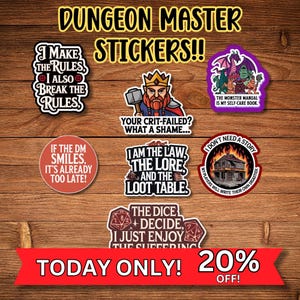 Funny Dungeon Master Stickers: Water Resistant Vinyl, Set of 7