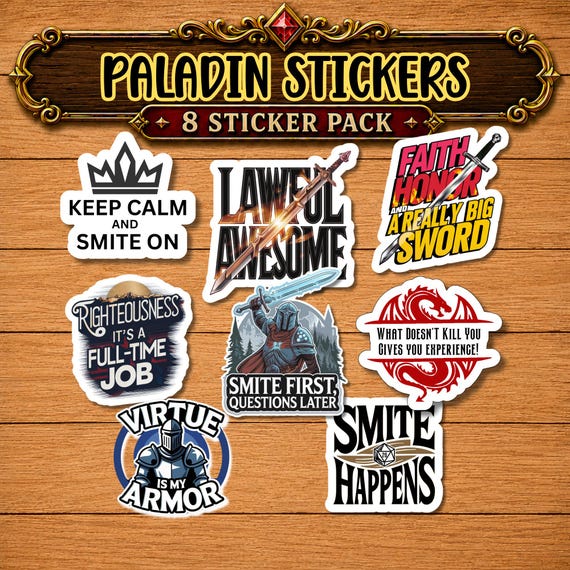 DnD Paladin Stickers, RPG Gift, Water-Resistant Vinyl Decals, Paladin Gift, Dungeons And Dragons, Paladin Miniature, Paladin Cosplay