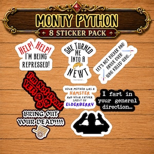 Monty Python Stickers, Monty Python Gift, Water-Resistant Vinyl Decals, Holy Grail, Monty Python Art, Holy Hand Grenade, Black Knight